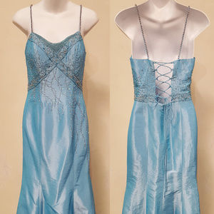 Hand Embellished Blue Evening Dress by an Artisan
